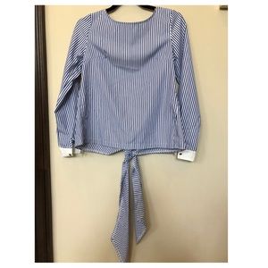 Tea & Cup- blue and white backless work shirt